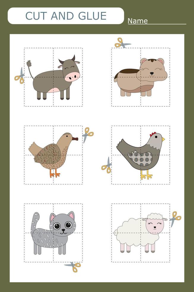 Paper game for the development of preschoolers. Cut out parts of the image and glue. A fun game for kids and kids vector
