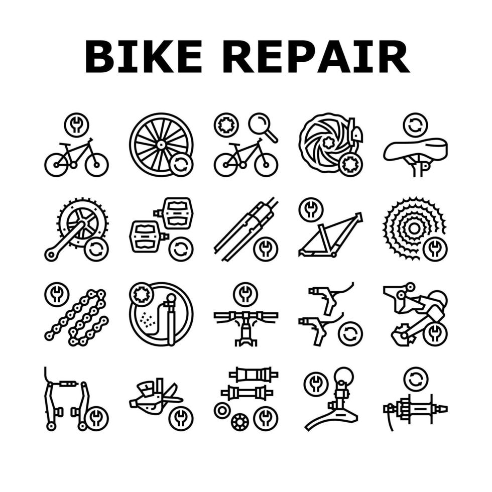 conjunto de iconos de colección de servicio de reparación de bicicletas vector