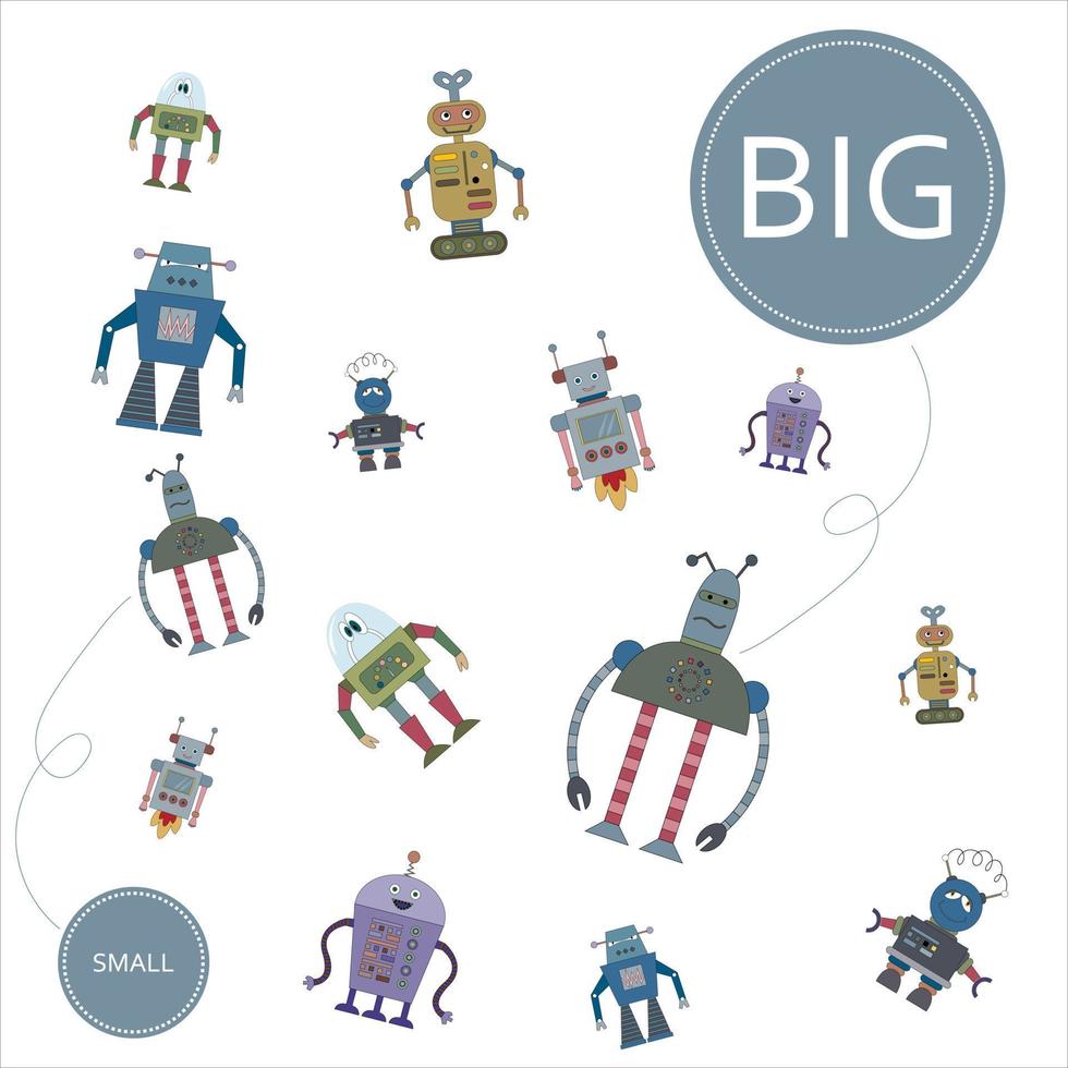 Match the robots by size big or  small. Children's educational game. vector