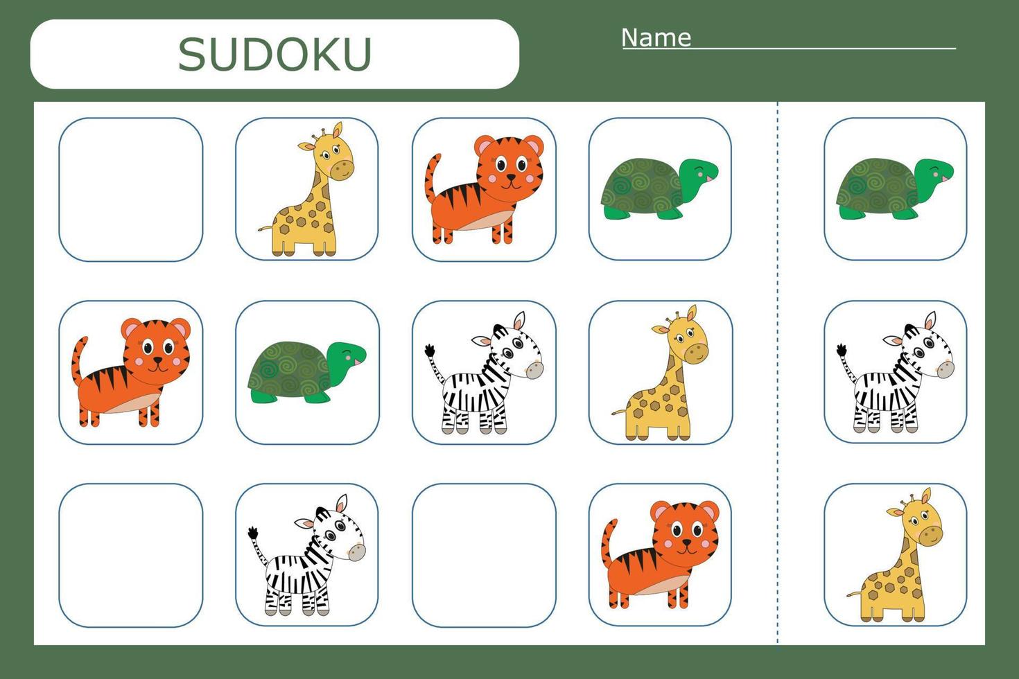 Juego de sudoku para niños con animales salvajes. hoja de actividades para niños. vector