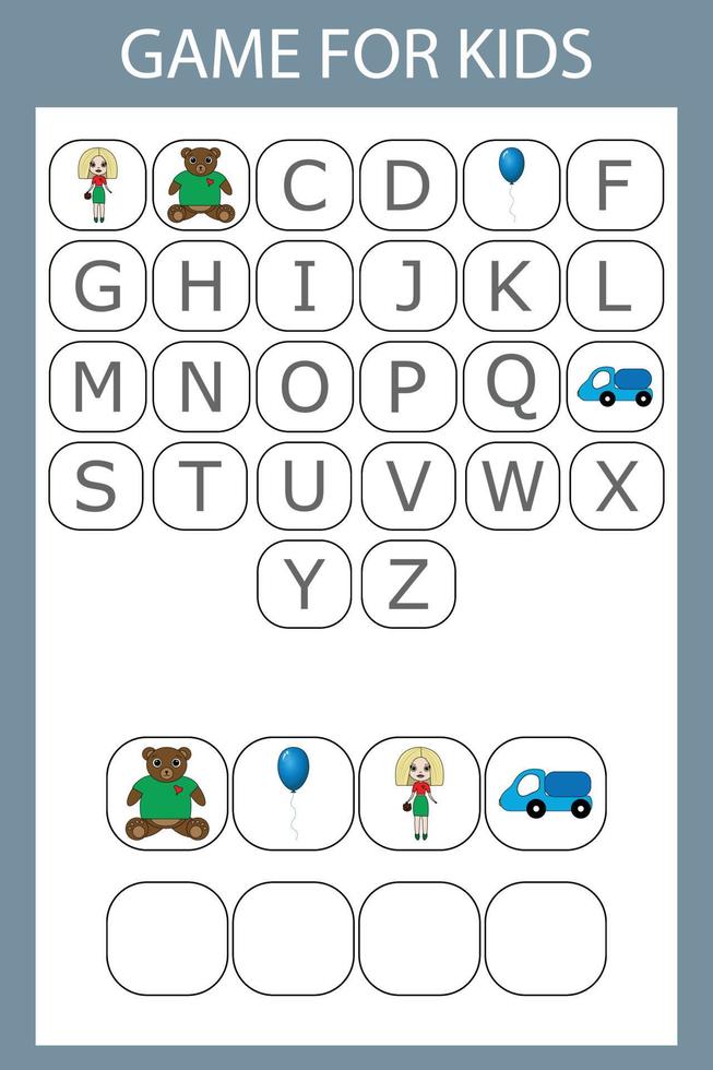 Solve the riddle and collect the word. Worksheet for preschool kids, kids activity sheet, printable worksheet vector