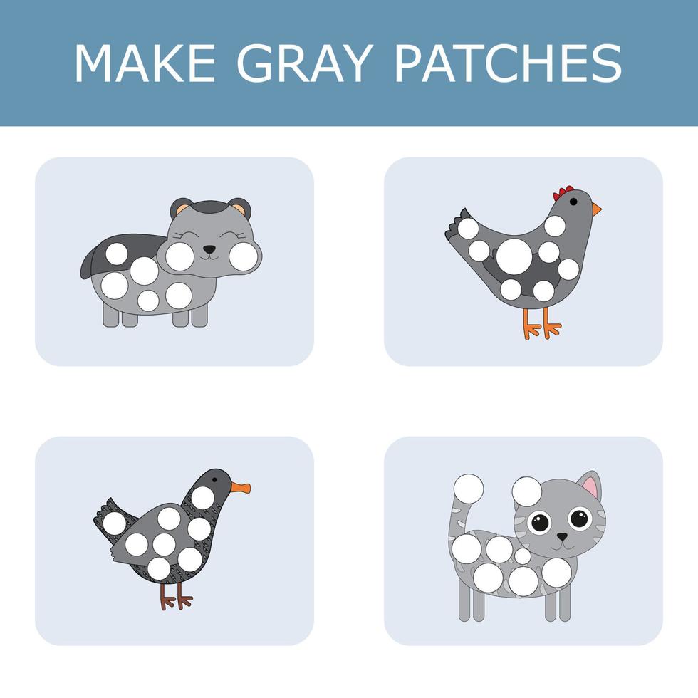 Make a patch out of paper or plasticine, a game for children, the development of fine motor skills. Worksheet for printing. Educational game for children. vector