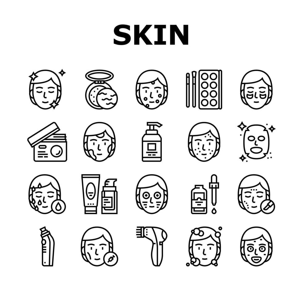 Facial Skin Care Treat Collection Icons Set Vector
