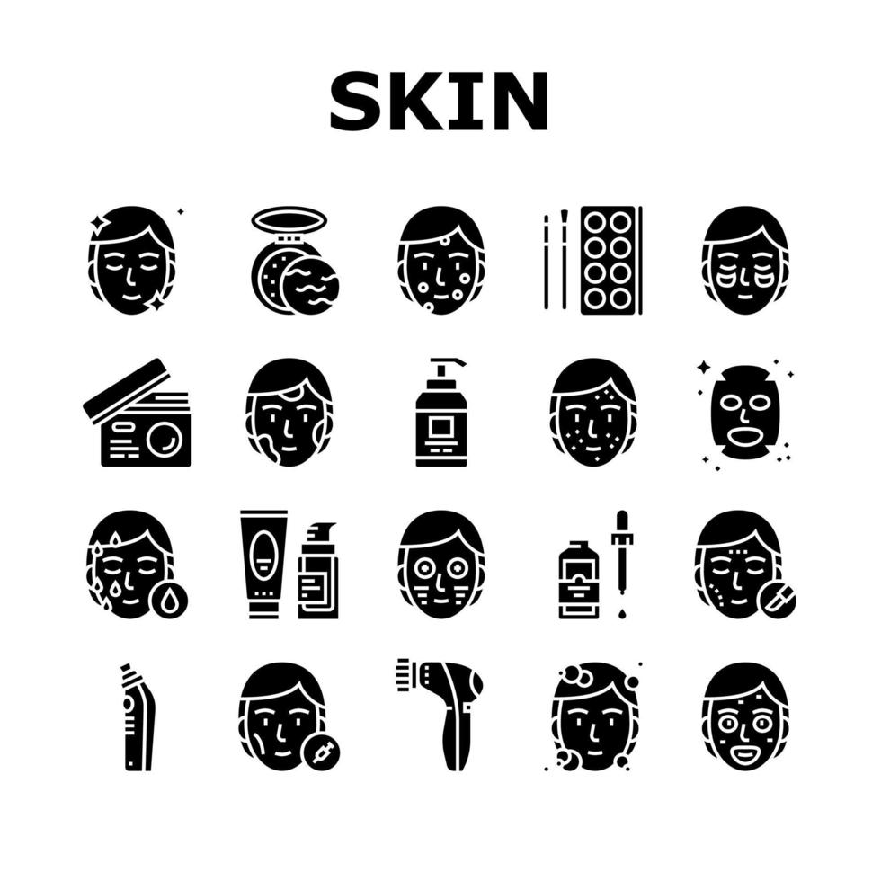conjunto de iconos de colección de tratamiento de cuidado de la piel facial vector