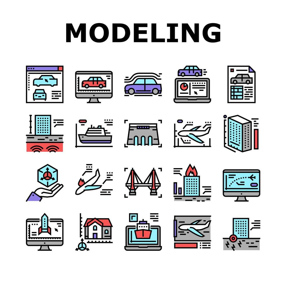 Modeling Engineering Collection Icons Set Vector sign