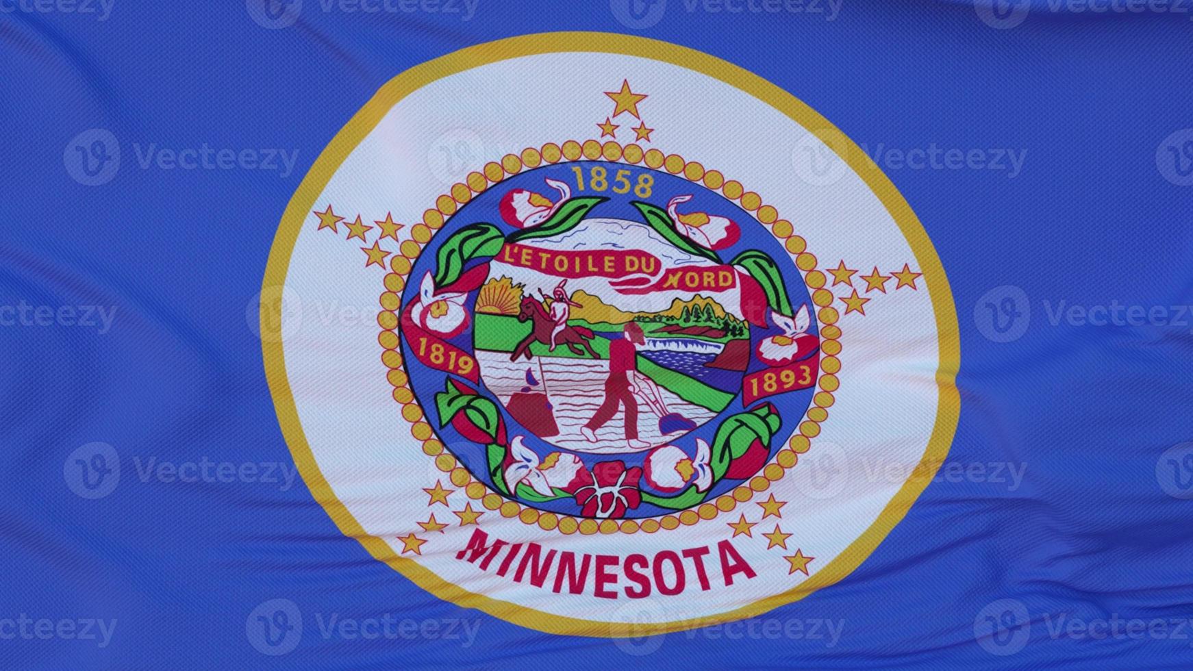 Flag of Minnesota state, region of the United States, waving at wind. 3d illustration photo