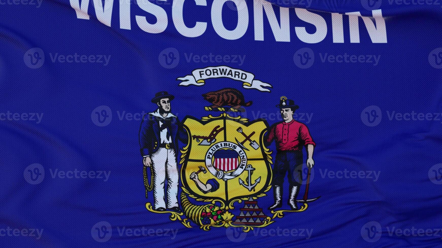 Flag of Wisconsin state, region of the United States, waving at wind. 3d illustration photo
