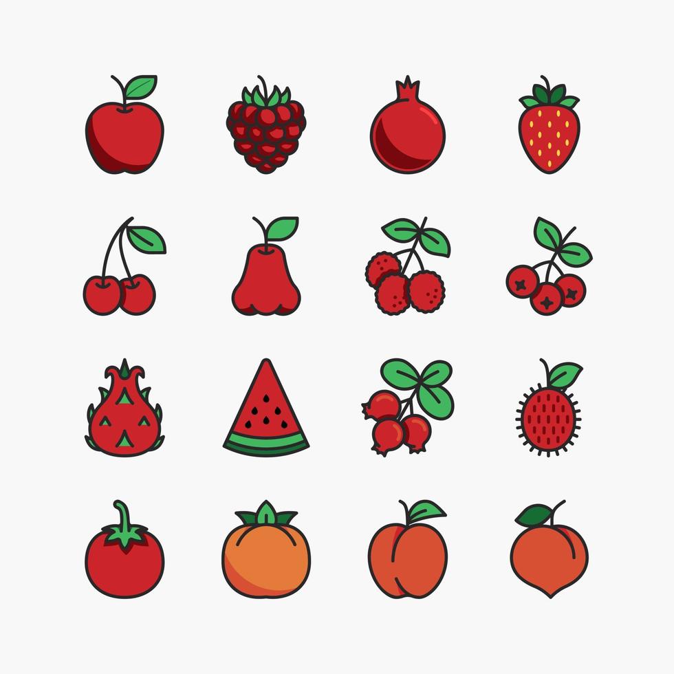 conjunto de iconos planos de frutas y bayas. sobre un fondo blanco. icono de vectores