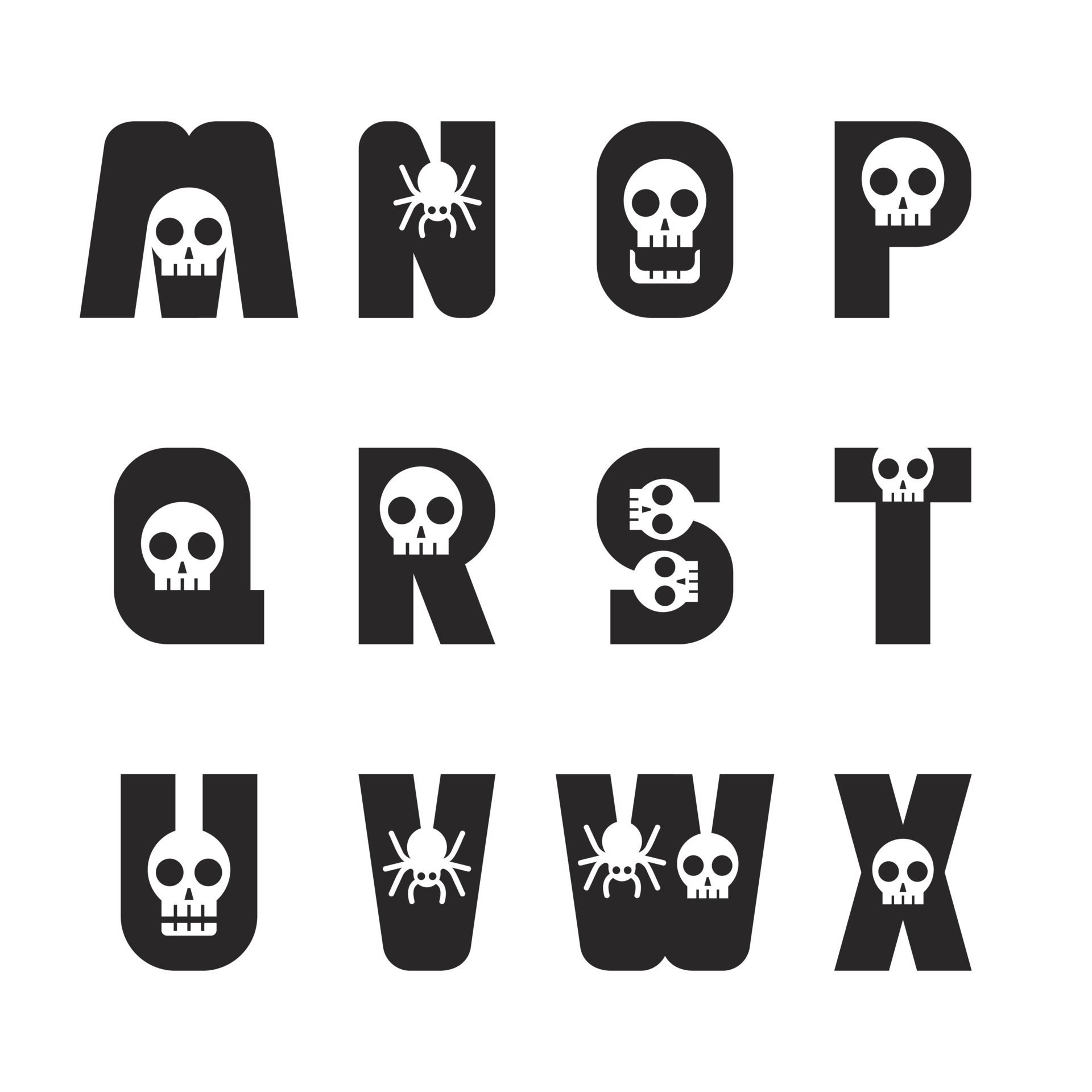 Halloween font. Typography alphabet with skull spooky and horror 
