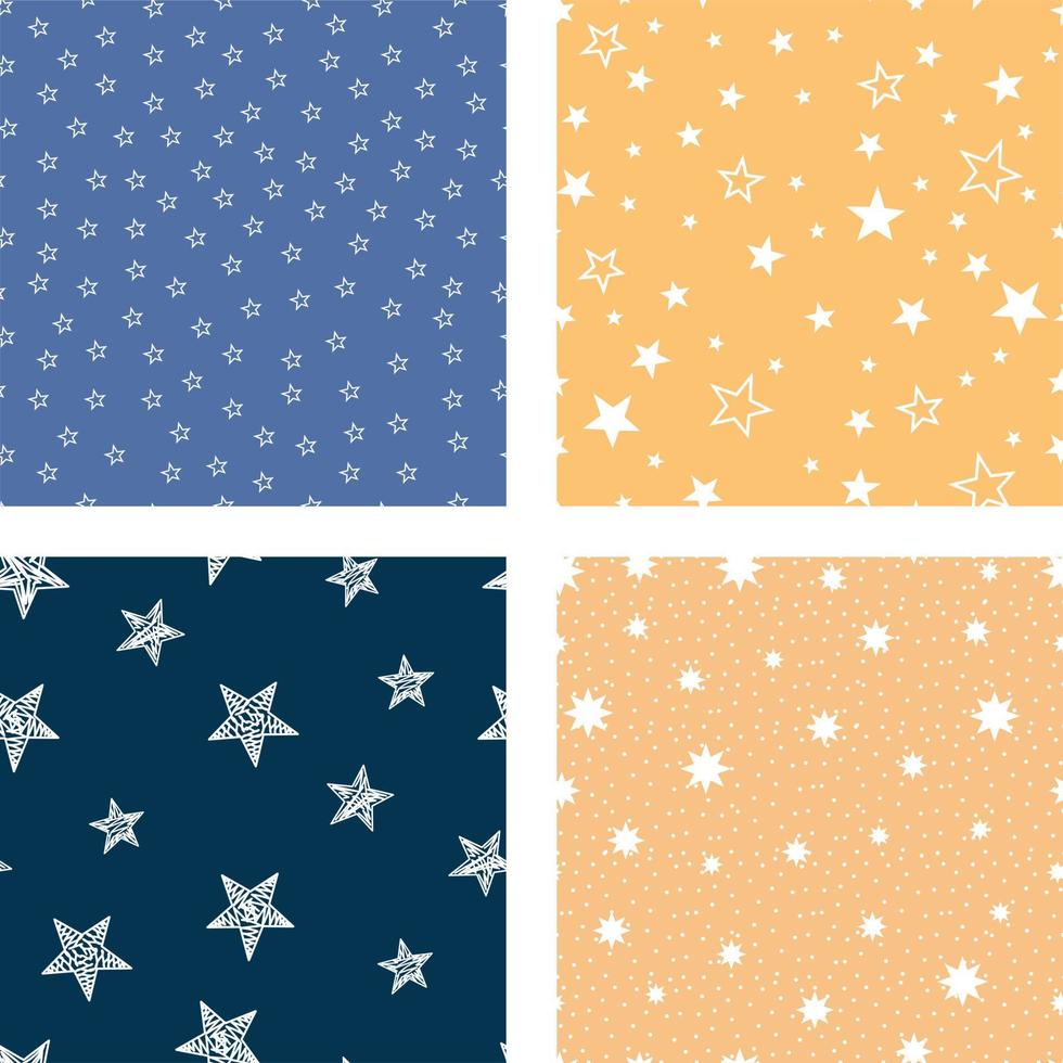 Set of patterns with stars yellow and blue background vector