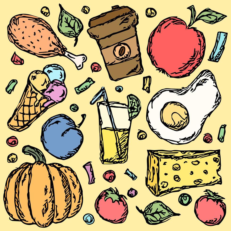 Doodle food icons vector