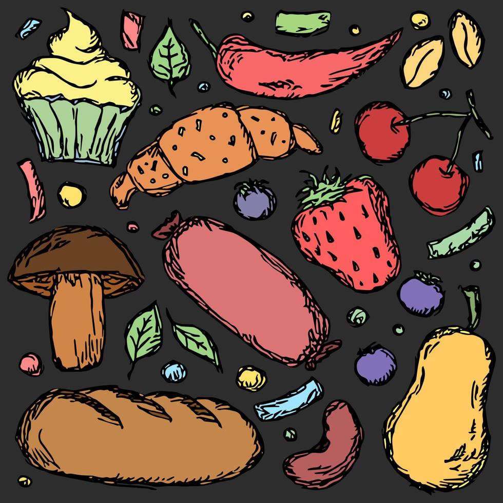 Doodle food icons vector