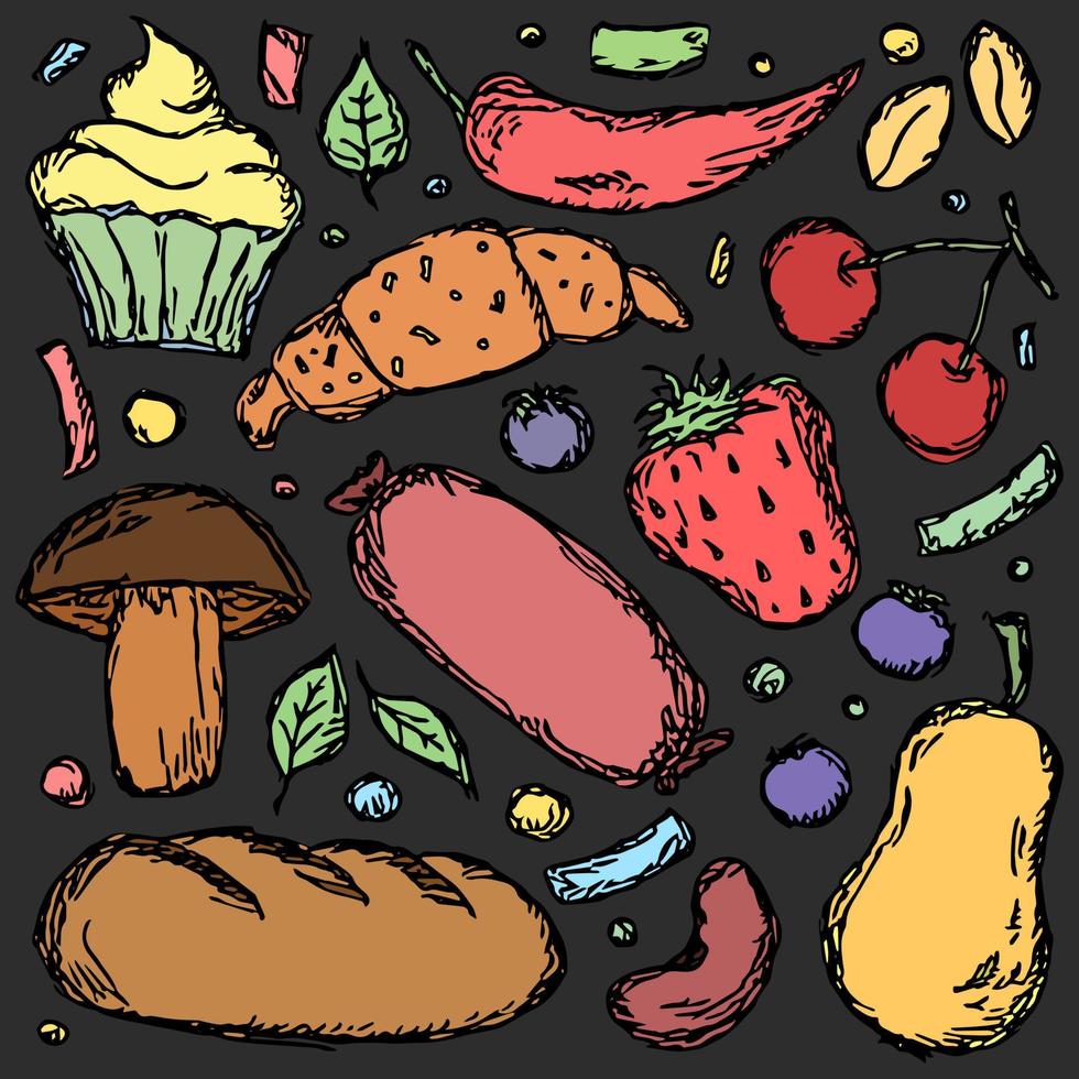 iconos de comida de garabato vector