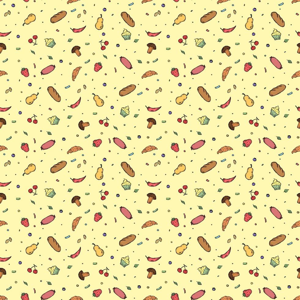 Seamless food pattern. Doodle food background vector