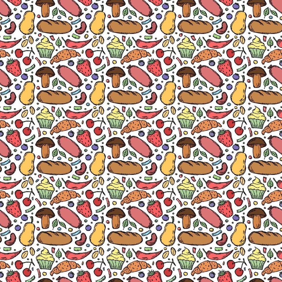 Seamless food pattern. Doodle food background vector
