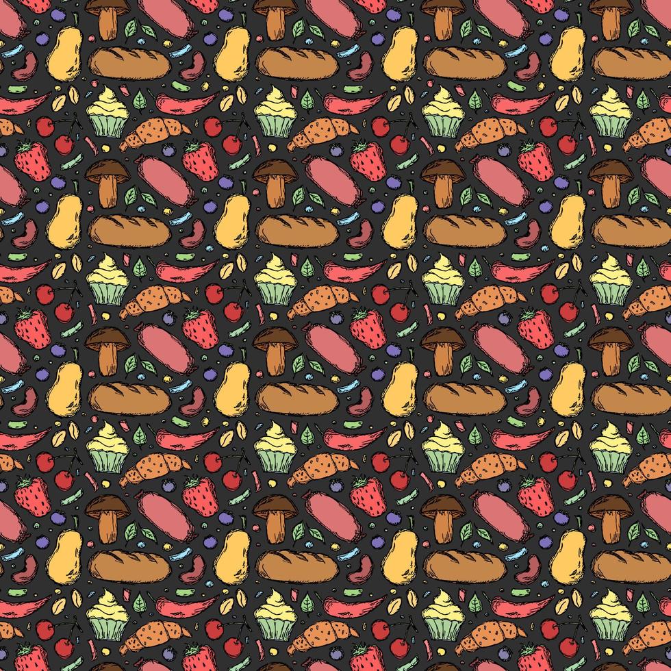 Seamless food pattern. Doodle food background vector