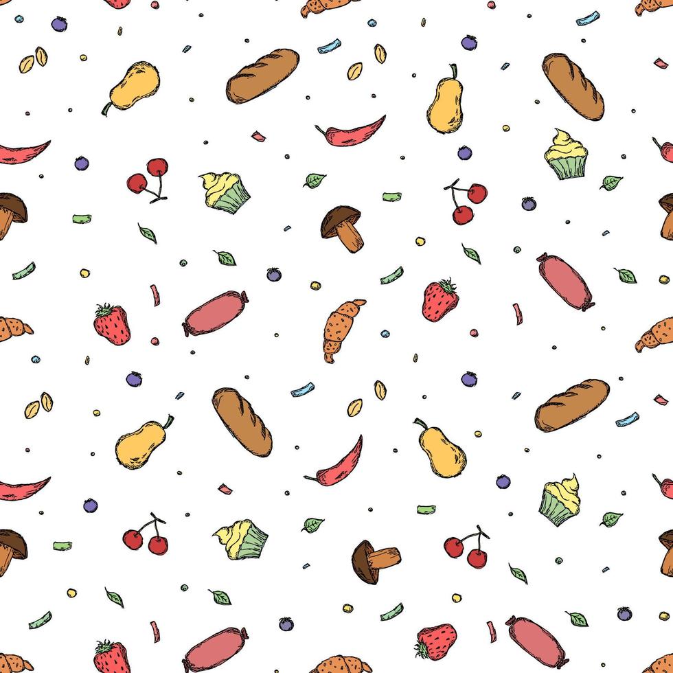 Seamless food pattern. Doodle food background vector