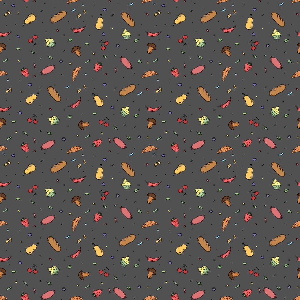 Seamless food pattern. Doodle food background vector