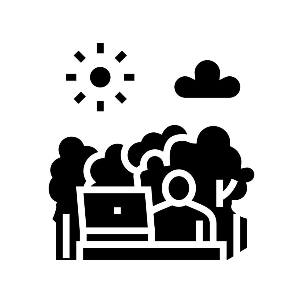 remote work on nature glyph icon vector illustration