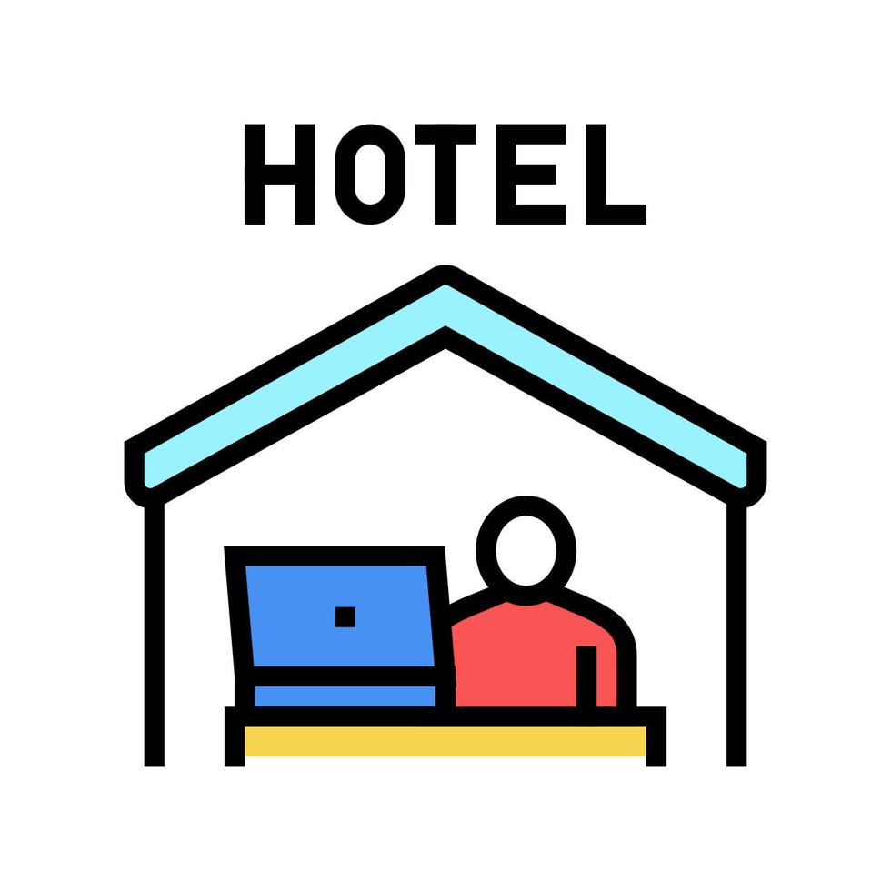 remote work in hotel color icon vector illustration