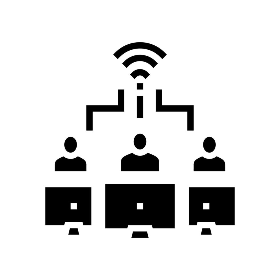 team work wireless internet connection glyph icon vector illustration