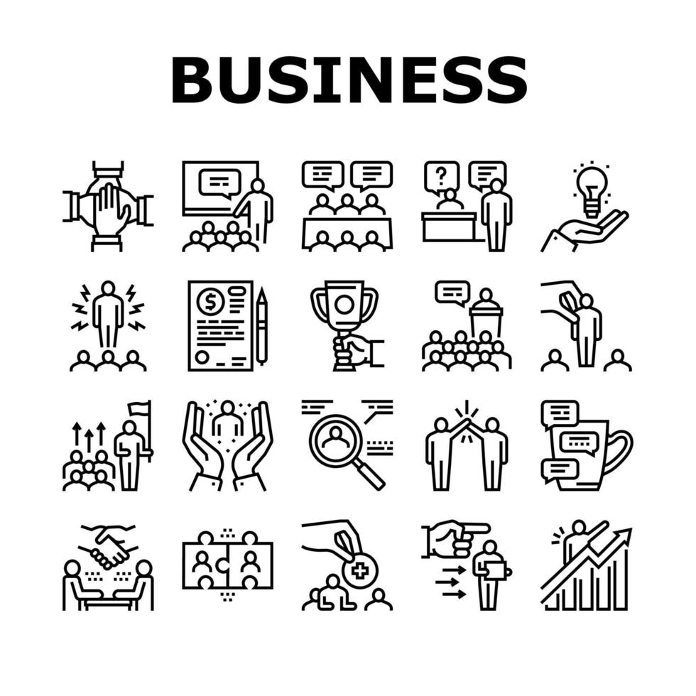 Business Situations Collection Icons Set Black Vector