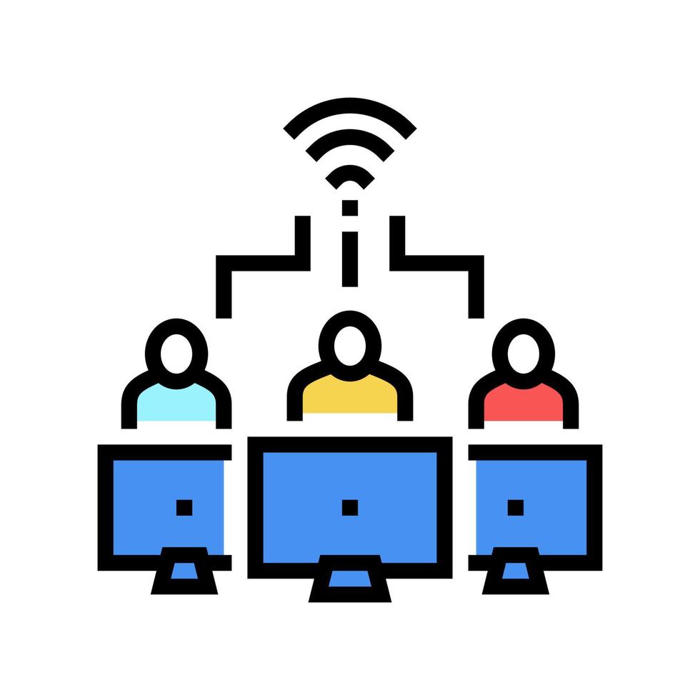 team work wireless internet connection color icon vector illustration