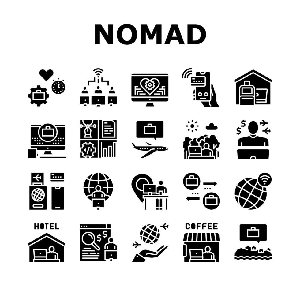 Digital Nomad Worker Collection Icons Set Vector