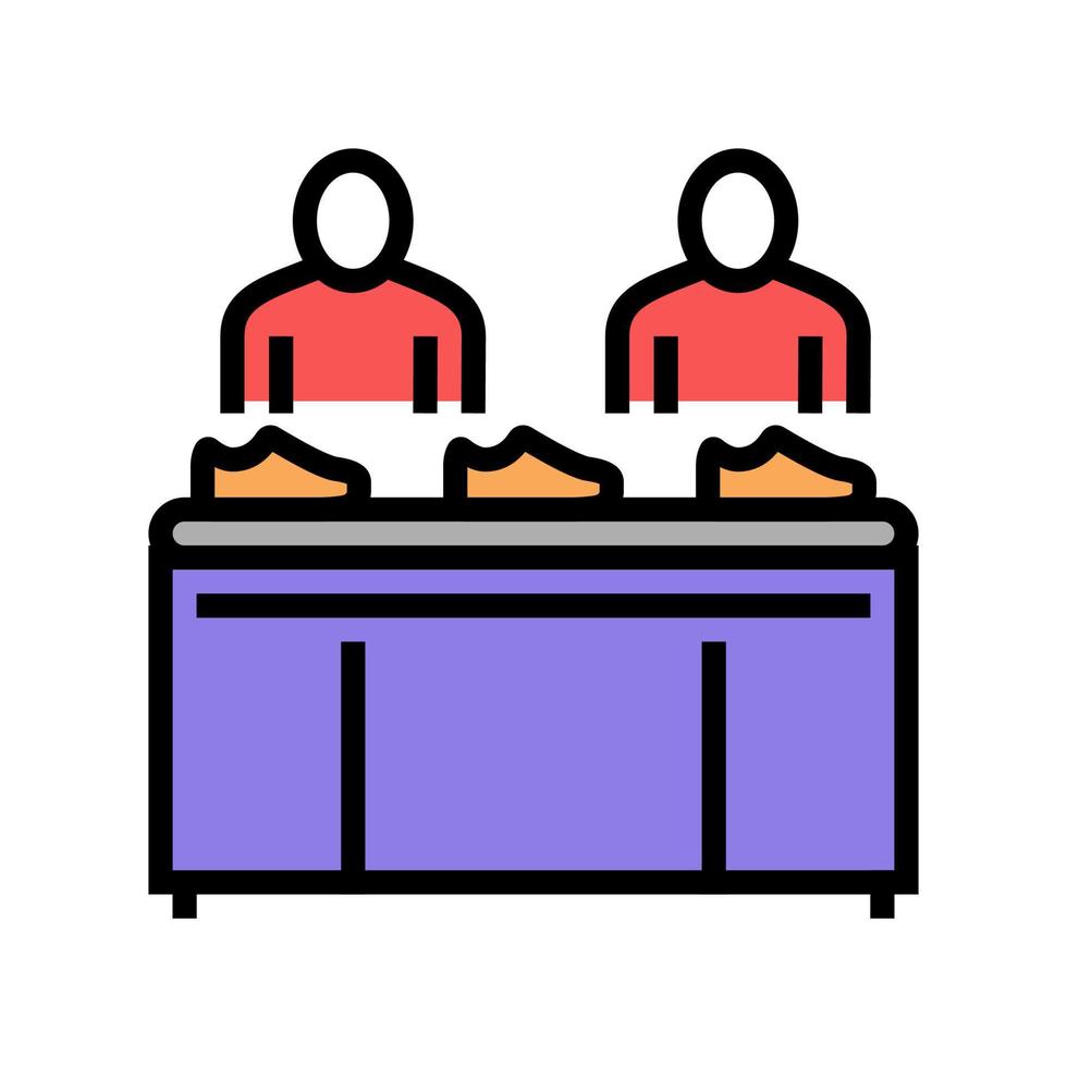 shoe conveyor control workers color icon vector illustration