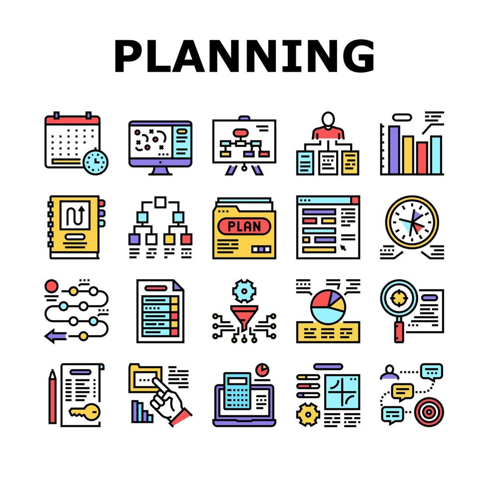 Planning Work Process Collection Icons Set Vector