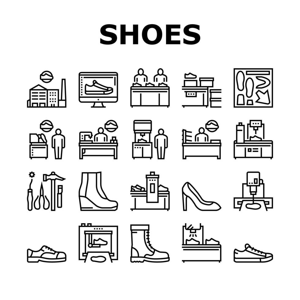 Shoes Repair Service Collection Icons Set Vector