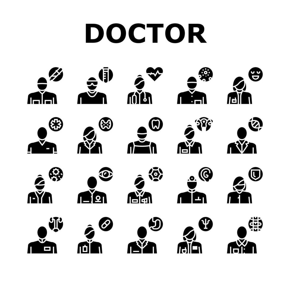 conjunto de iconos de colección de especialidades médicas vector negro