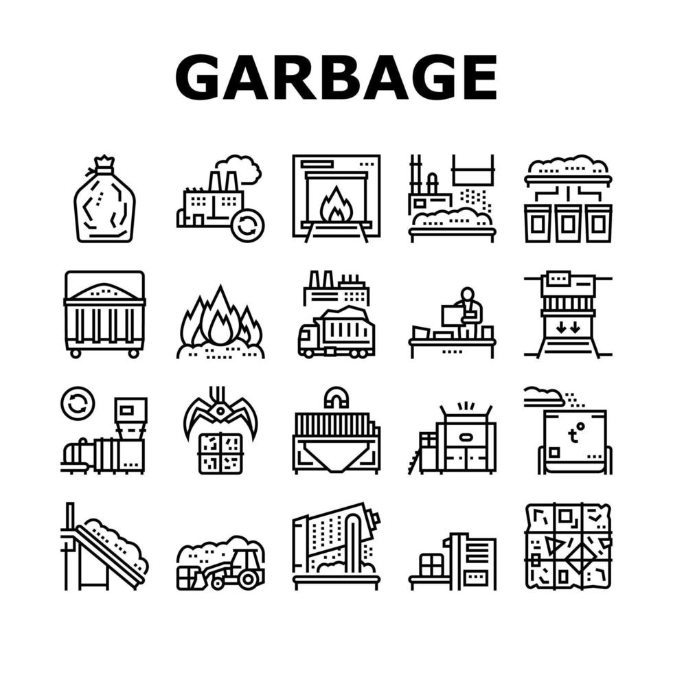 Factory Garbage Waste Collection Icons Set Vector