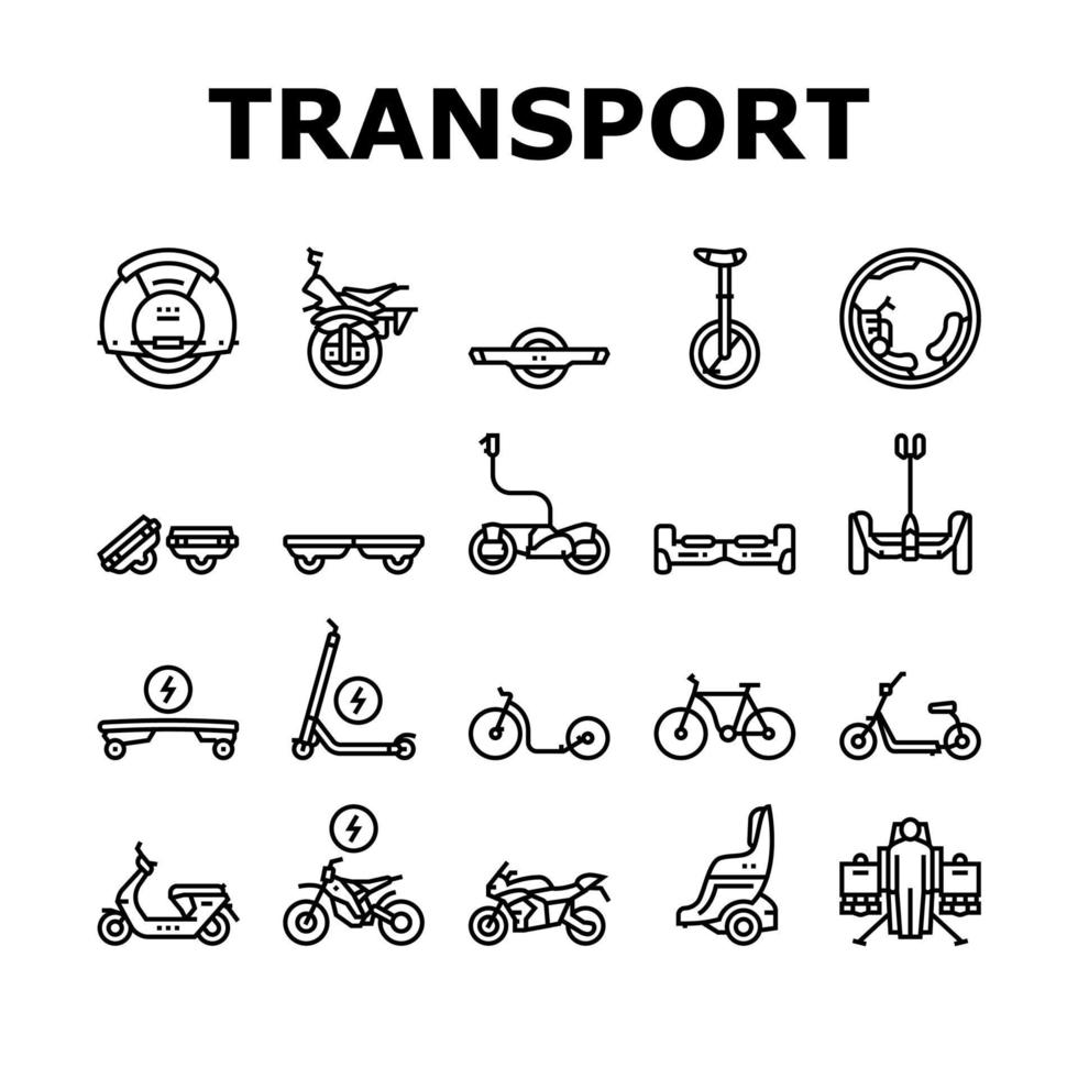 conjunto de iconos de colección de transporte personal vector