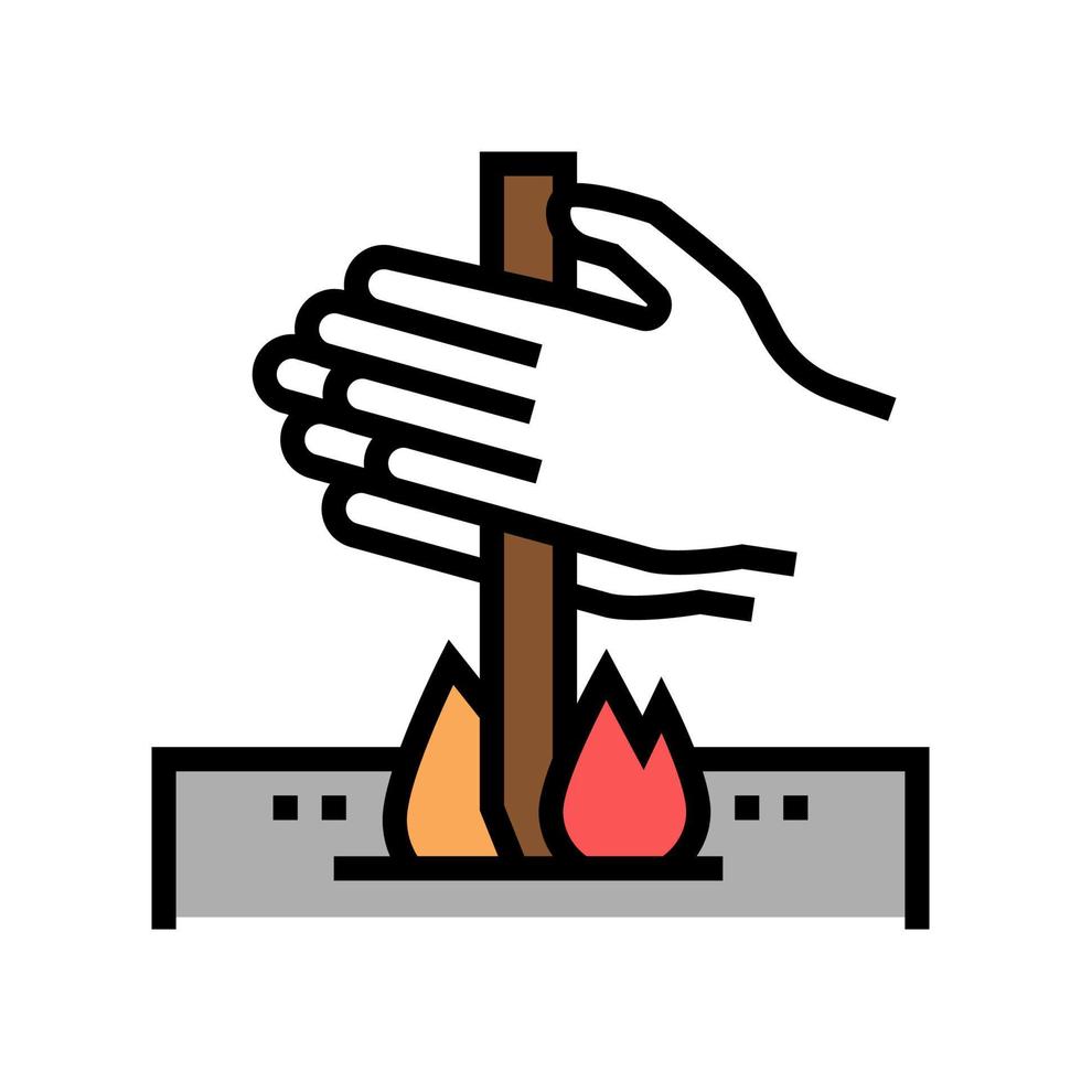 hacer fuego por fricción color icono vector ilustración