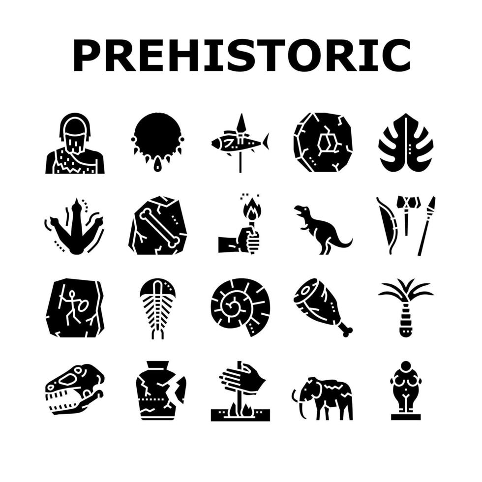 Prehistoric Period Collection Icons Set Vector