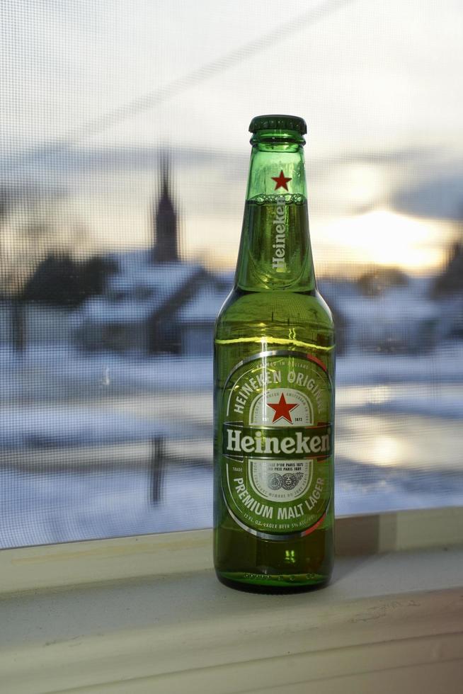 Marinette,WI-Nov29,2021- Heineken Beer, Close on Ice Since 1975, most Heineken beer has been produced at the brewery in Zoeterwoude, Netherlands. photo