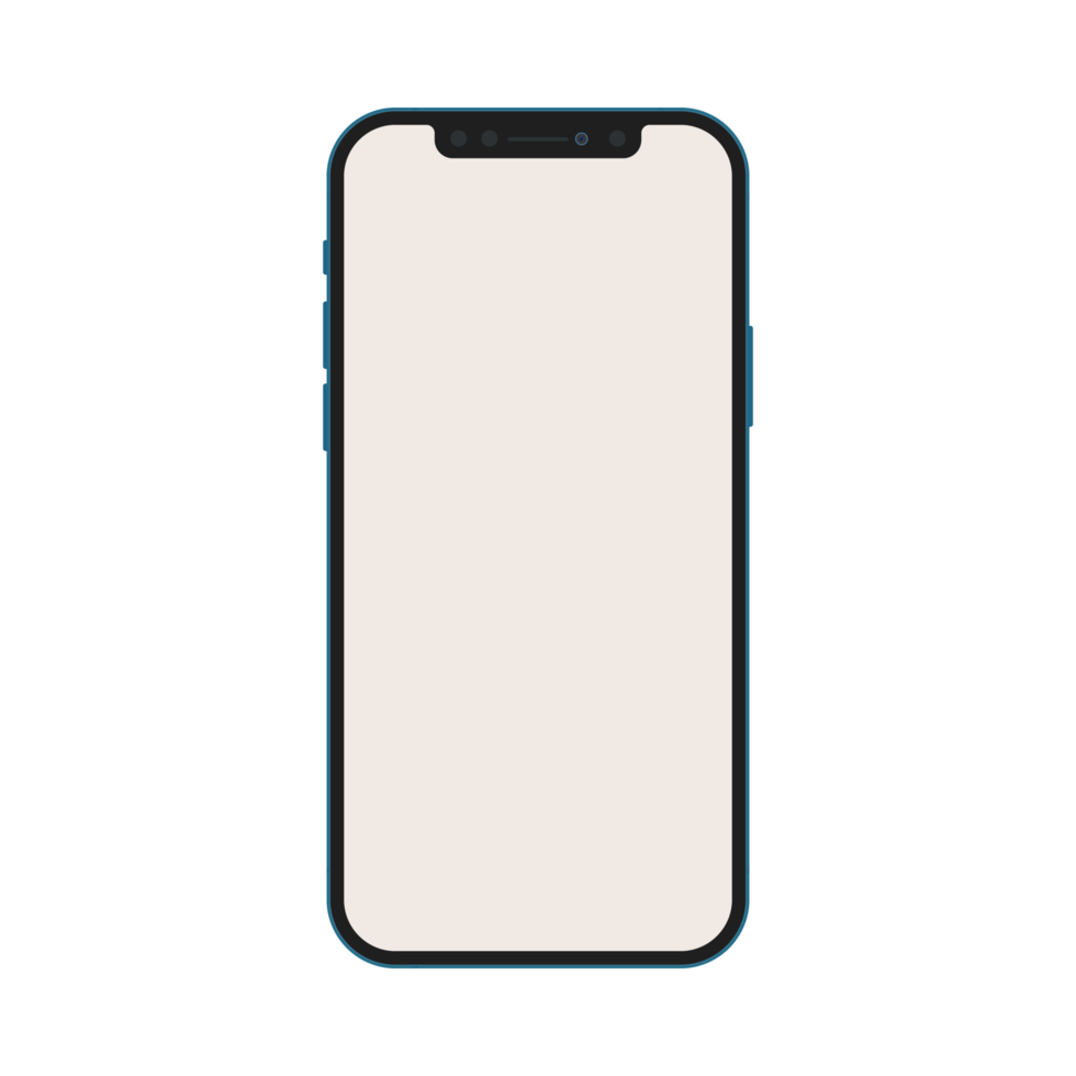 Mobile PNG image with white screen and front camera. Mobile design on a transparent background.