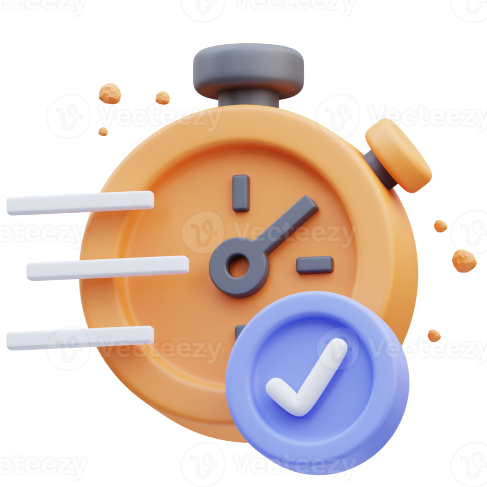 3d rendering of cute icon illustration timer approved png