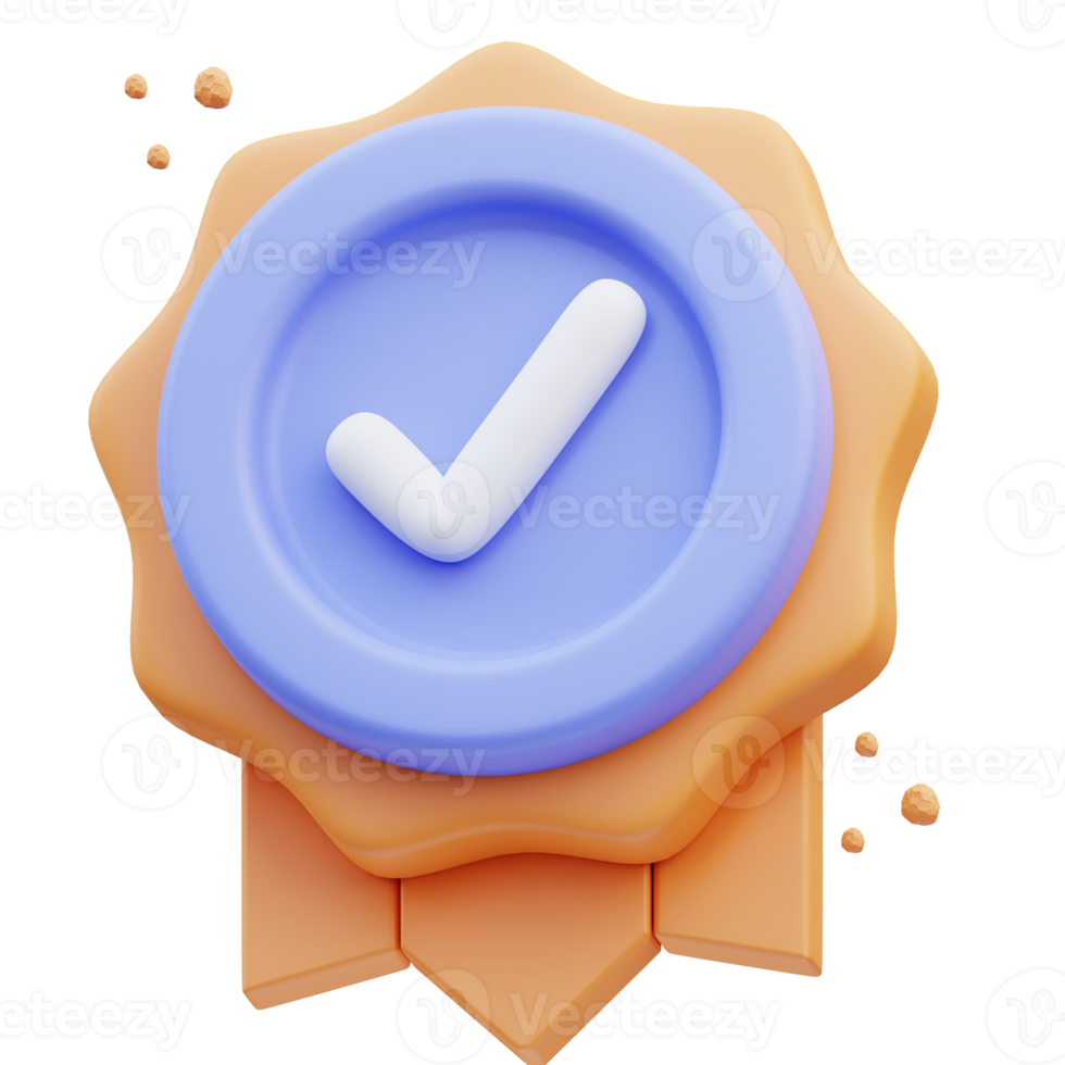 3d rendering of cute icon illustration badge approved, certificate png