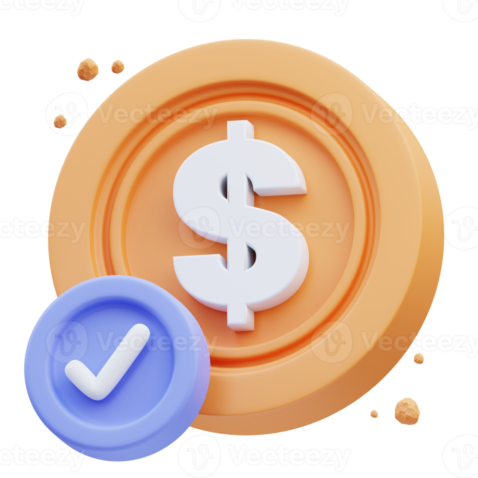 3d rendering of cute icon illustration success payment, approved png