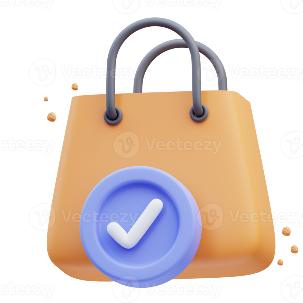 3d rendering of cute icon illustration shopping bag approved png