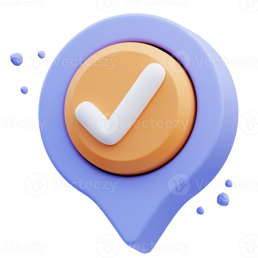 3d rendering of cute icon illustration pin location approved png