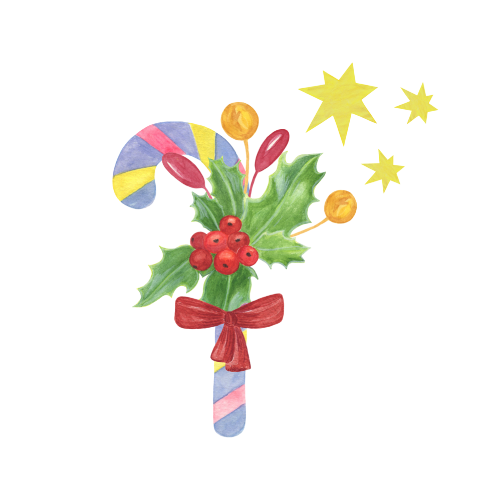 A cute hand drawn decorated traditional sweet made of sugar, striped lollypop stick, end of the year celebrations symbol png