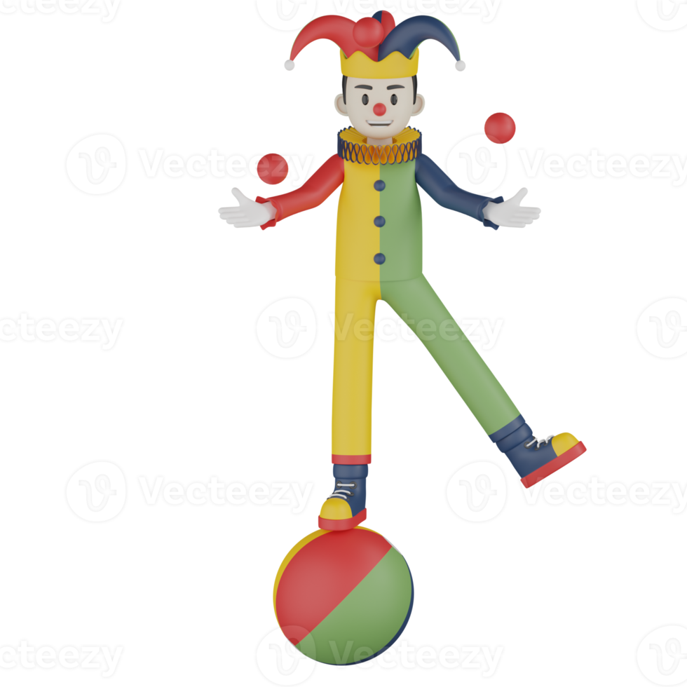 3d Isolated Clown in action png