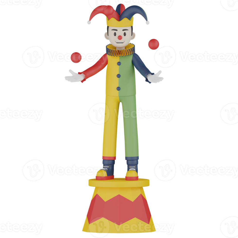 3d Isolated Clown in action png