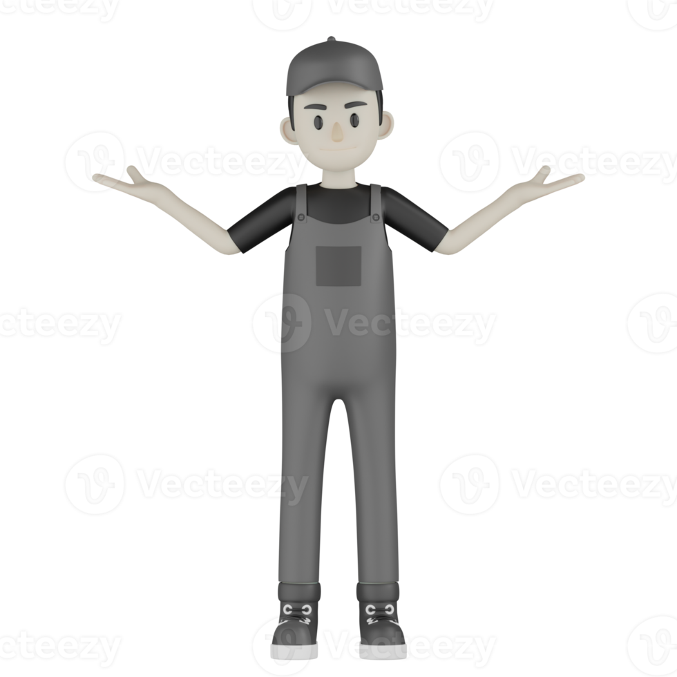 3d Isolated Mechanic in grey Wearpack png