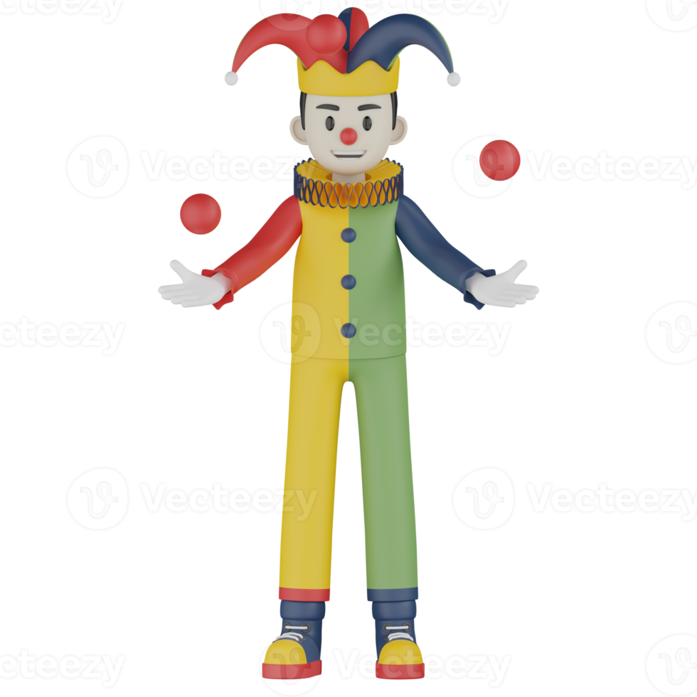 3d Isolated Clown in action png