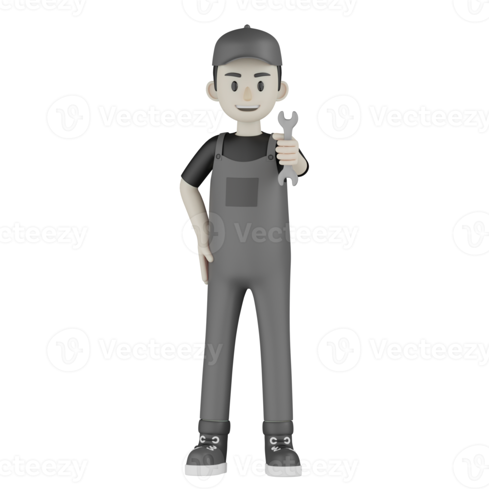 3d Isolated Mechanic in grey Wearpack png