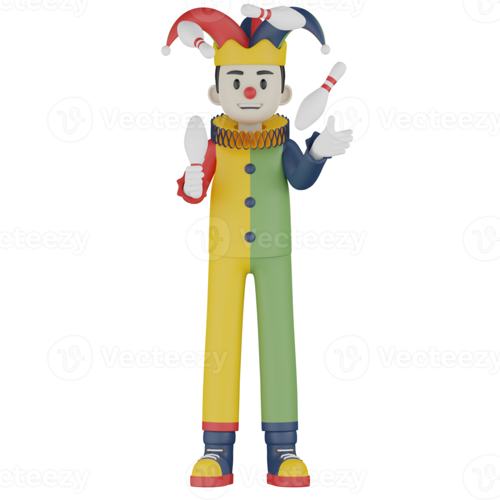 3d Isolated Clown in action png